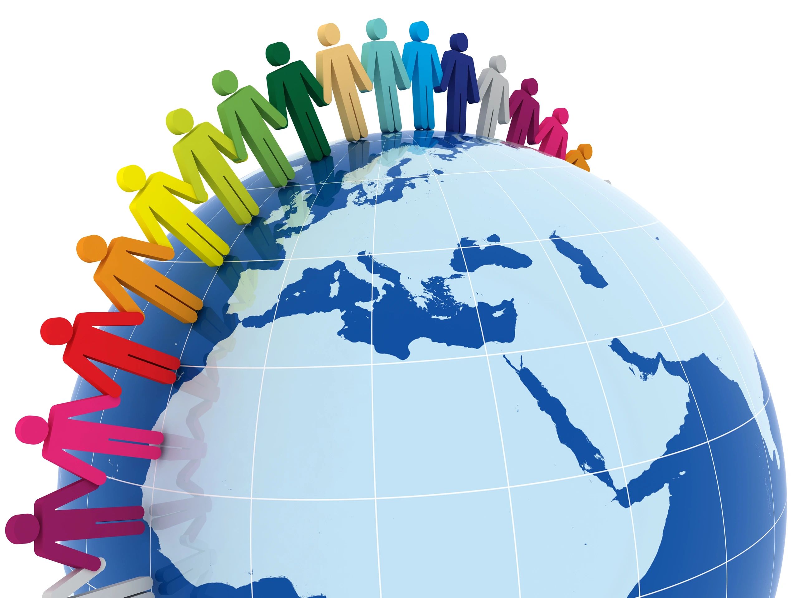 Diverse people around the globe representing global unity